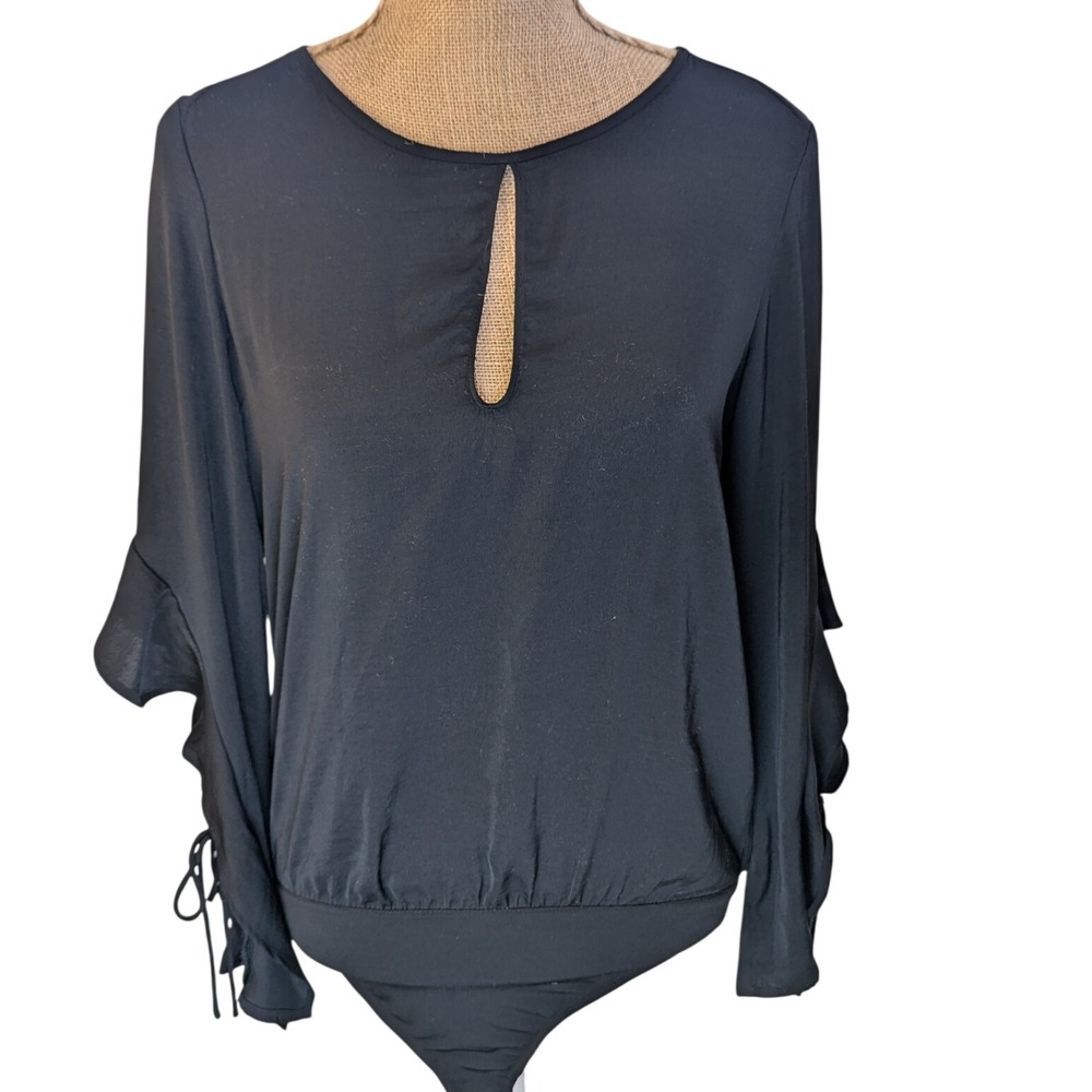 EXPRESS Black Keyhole Flutter Sleeve Whimsygoth Bodysuit Chic Womens Small